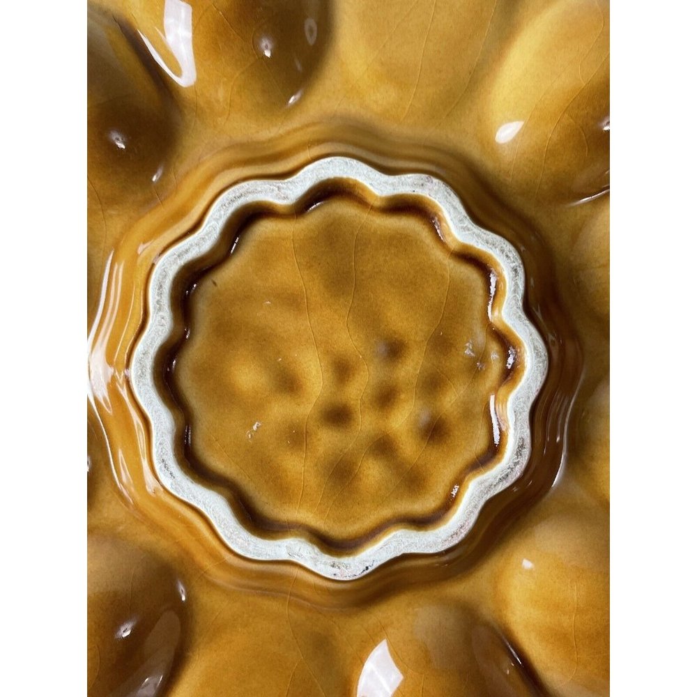 Brown Ceramic Egg Plate, Grape Leaf Center Tableware, Serving-ware, 9.5” - Picture 10 of 11